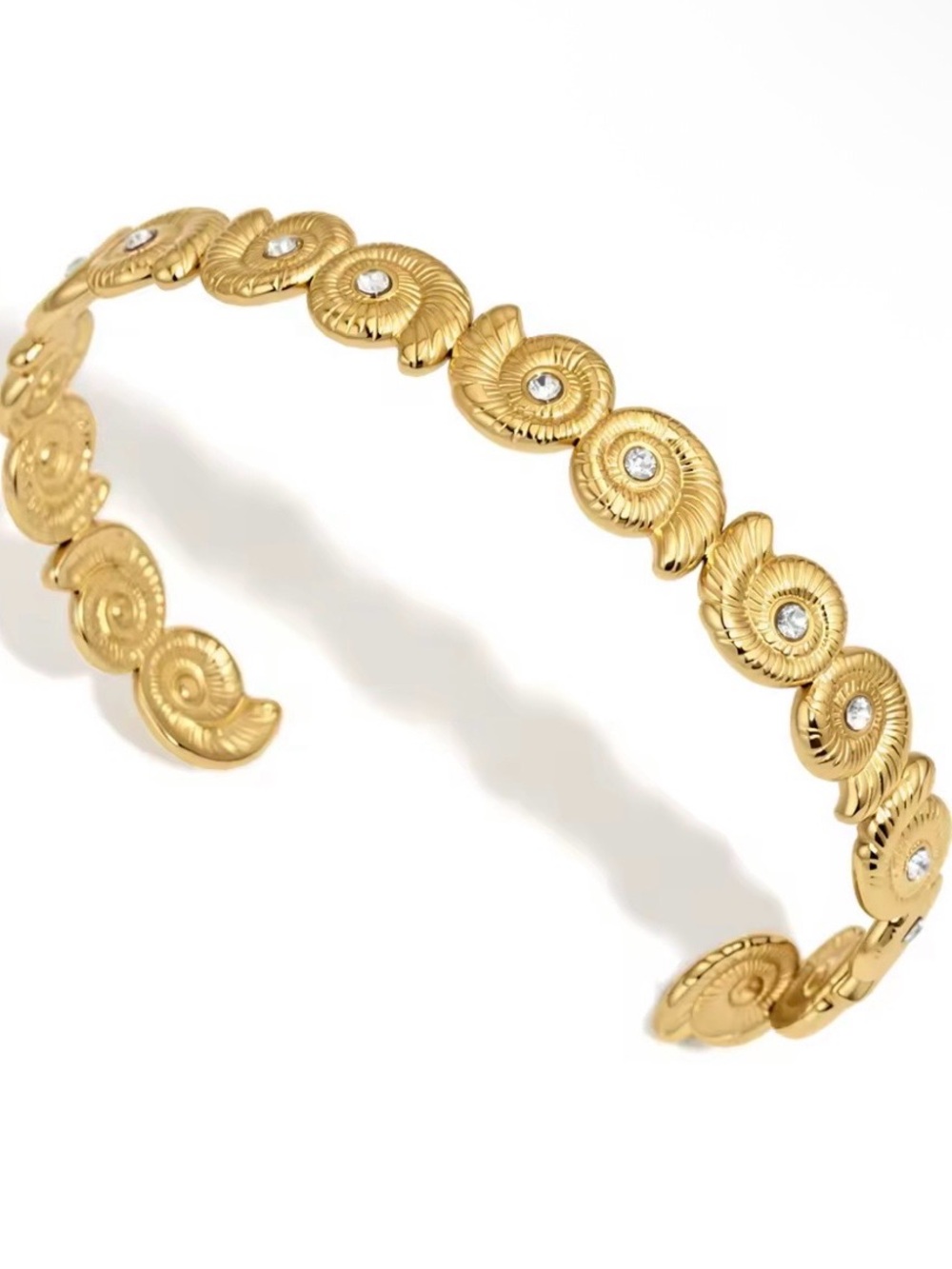 Gold Ocean Conch Cuff Bracelet with Crystal Accents